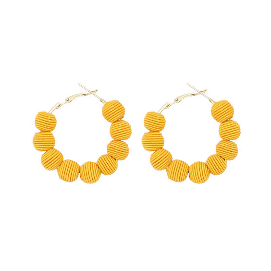 Yellow woven ball hoop earrings